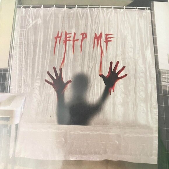 Spirit Bloody Help Me Shower Bath Curtain Bathroom Horror Scary Halloween - Picture 2 of 9